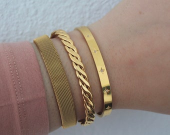 Gold Armreifen, Gold Armreifen, CZ Kristall Armreifen, Edelstahl, Stapelarmbänder, Geburtstagsgeschenk für Sie, Mama