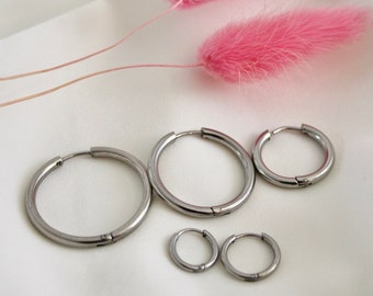 Silver Hoop Earrings, STAINLESS STEEL Daily Wear Hoops, Anti Tarnish Hoops, 15mm, 20mm, 25mm, Unisex Hoops, Waterproof, Dainty Hoop Earrings