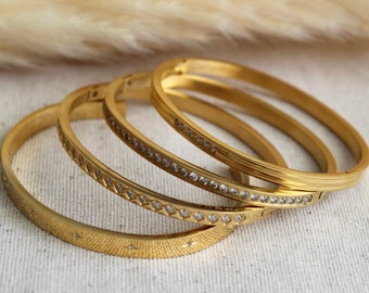 18K Gold Bangle Cuff Bracelets, WATERPROOF, Gold Cuff Bracelets, CZ Crystal Bangle Bracelets, Gold Stacking Bracelets, Birthday Gift For