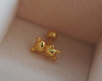 Teddy Bear Screw Back Studs . Cute Bear Threaded Labret Stud Earrings . Cartilage Conch Daith Tragus Studs . Birthday Gift For Her, Women