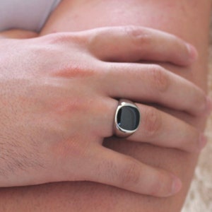 Mens Ring Black Onyx Signet Silver Ring | Onyx Ring | Signet Ring Mens | Steel Gold Ring | Silver rings for Men | WATERPROOF | Men's Jewelry