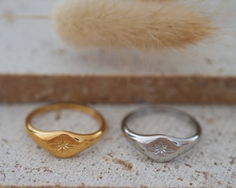 North Star Signet Rings . Minimalist Star Rings . Gold,Silver North Star Rings . Statement Ring . Stainless Steel . Celestial Stackable Ring