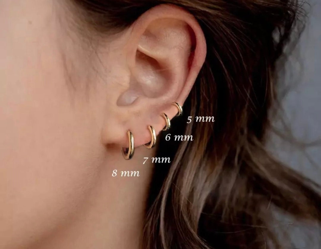 Gold Huggie Hoop Earrings, Huggie Earrings in Sterling Silver, Conch ...