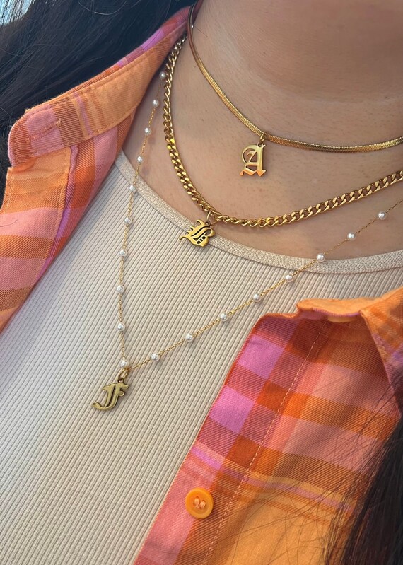 Gold Old English Initial Necklace Personalized Letter Necklace