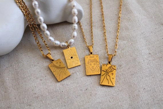 Personalised Enamel Tarot Card Necklace in Gold | Lisa Angel