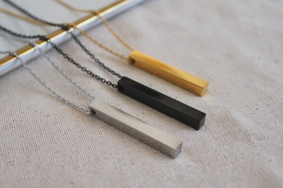 18K Gold Mens Bar Necklace Men s Black Bar Pendant Necklace