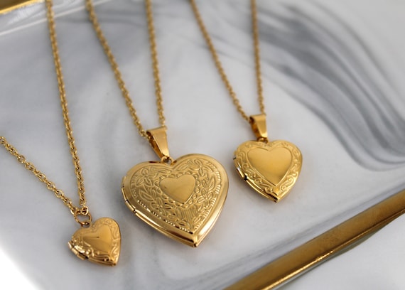 18K Gold Heart Locket Necklace Big Small Medium Heart Locket - Etsy