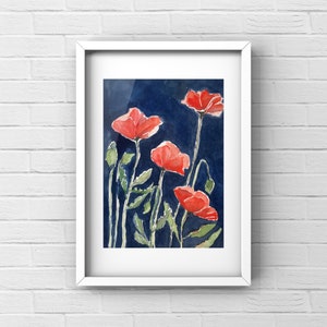 Original * Loose Watercolor Painting of Poppies