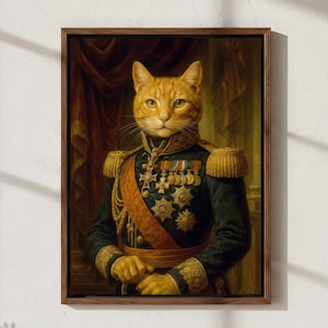 Custom Cat Portrait Military Style Pet Artwork Digital Illustration Funny Gift Lover Memorial Art Wall Decor Animal Royal Commander Uniform