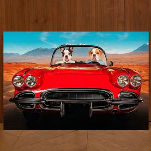 Aangepaste 2 huisdieren portret, huisdier broers portret, honden in een autoportret, hond rijden, gepersonaliseerde duo huisdier portret, huisdier rijden portret