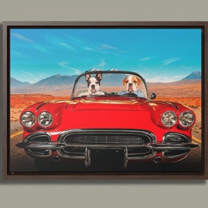 Custom 2 Pets Portrait, dog driving portrait, Multiple pet gift, Mother's day gift idea, Dog driving a car, Funny dog portrait, Dog in a car