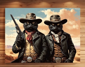 Custom 2 pets portrait, cowboy pet portrait, Cowboy cat painting costume, dog cowboy portrait, Pet loss gift, dog themed gifts, western gift