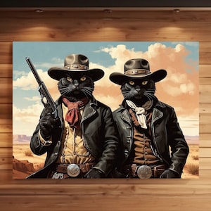 Custom 2 pets portrait, cowboy pet portrait, Cowboy cat painting costume, dog cowboy portrait, Pet loss gift, dog themed gifts, western gift