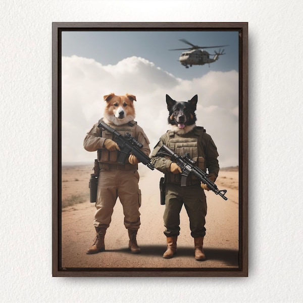 Custom 2 pets portrait, Custom military pet portrait, Mother's day gift idea, Army pet portrait, Pet loss gift, 2 military dogs, petlover