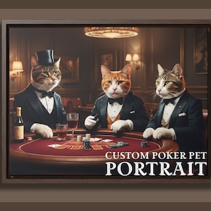 Ritratto personalizzato di 3 gatti da foto, gatti che giocano a poker, miglior regalo per gli amanti degli animali domestici, ritratto di gatto mafioso, regalo per la perdita di animali domestici, divertente ritratto di animali domestici
