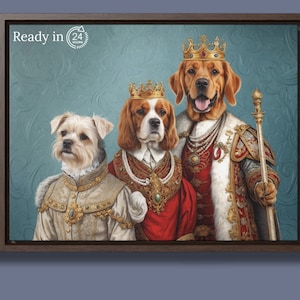 Custom Royal Pet Portrait, 3 pets Royal portrait, Multiple pet gift, Mother's day gift idea, Royal Dog portrait, Custom cat gift, mom gift