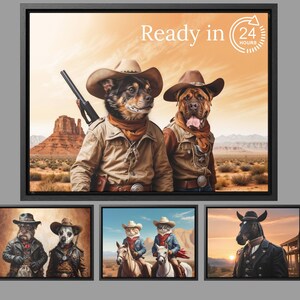 Custom cowboy pet portrait, cowboy cats painting, western decor idea, funny cat portrait, gift for cat lover, catmom gift, custom cat gift