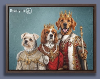 Custom Royal Pet Portrait, 3 pets Royal portrait, Multiple pet gift, Mother&#39;s day gift idea, Royal Dog portrait, Custom cat gift, mom gift