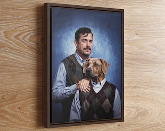 Pet Portrait, Human and pet custom portrait, Birthday Gift Idea, Funny Dog Portrait, Gift For Him, Dog Portrait, Man Cave, Gift for husband