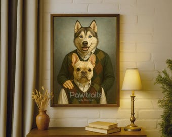 Custom Pet Portrait of Two Dogs, Stepbrothers 2 pets portrait from photo, Funny dog portrait, Custom gift for pet lovers, gift for him