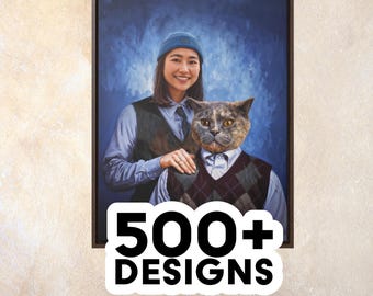Pet Portrait, funny custom portrait, Family and pet custom portrait, Christmas Gift, human and pet portrait, Gift Idea