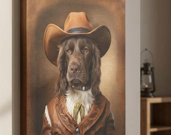 Pet Portrait, Cowboy pet portrait, funny custom portrait, Cowboy dog portrait, Western decor, western dog portrait, Gift for him Father gift