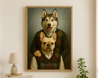 Personalized 2 Pets Portrait From Photo - Custom Stepbrothers 2 Dogs canvas - Dog in sweater Portrait - Cute Christmas Family pet portrait