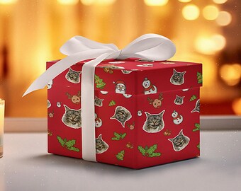 Custom Funny Pet Wrapping Paper From Photo | Cute Wrapping Paper Perfect for Christmas Gifts | Red Wrapping paper | Paper with pet face