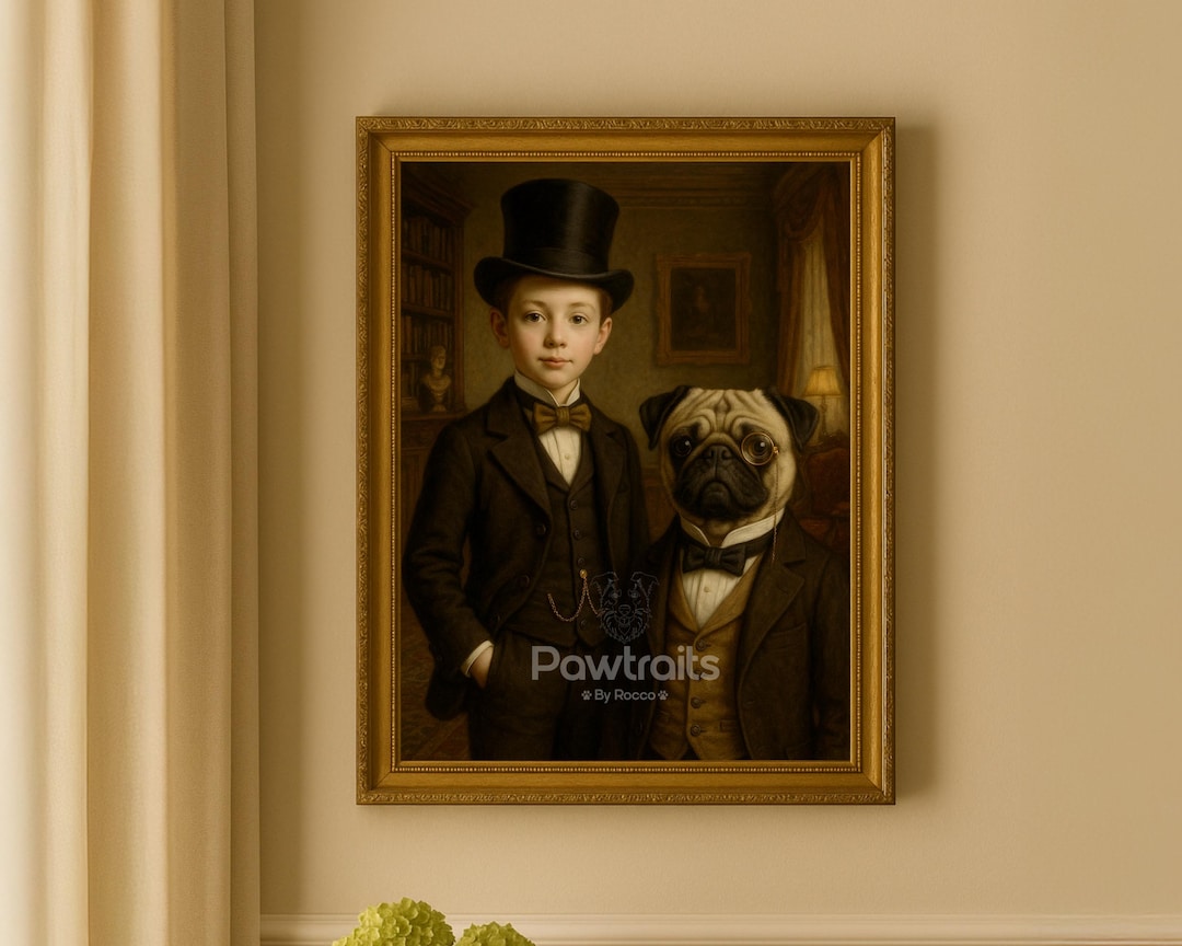 Victorian Pet Portrait Canvas Art Wall Decor Vintage Style Elegant ...