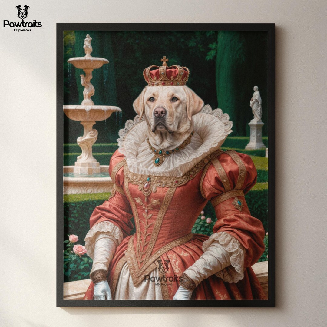 Custom Royal Dog Portrait | Personalized Renaissance Queen Dog Painting ...