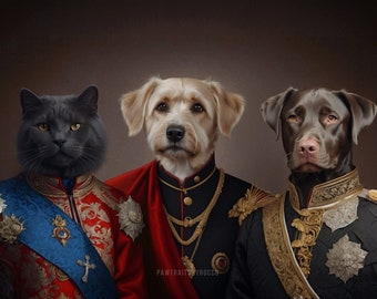Custom Pet Portrait from photo, pet portrait, Royal dog portrait, Mother's day gift idea, Funny pet gift, wall decor, Royal cat portrait
