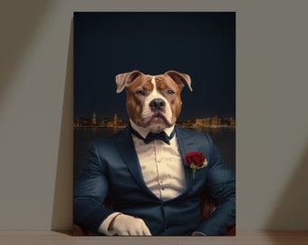 Custom Pet Portrait, Mother's day custom gift, Royal dog portrait, Gentleman cat portrait, Dog with suit, Memorial pet gift, multiple pets