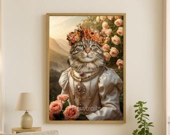 Pet Portrait, Royal Cat portrait, Birthday Gift Idea, Funny Cat Portrait, Gift For Cat Mom, Cat Portrait Renaissance, Animal Portrait,