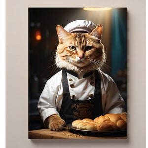 Custom baker dog portrait, portrait with pet photo, cat with baker suit, ugly christmas gift, dog dressed like a baker, chef pet, pet canva