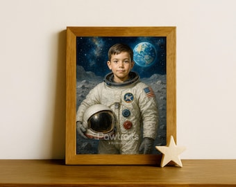 Personalized Astronaut Kid Portrait Canvas, Custom Space Explorer Wall Art, Outer Space Room Decor, Unique Gift for Kids,Child Birthday Gift