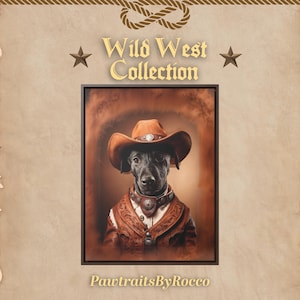 Cowboy Pet Portrait, Custom Pet Portrait, Gift Idea , Funny Western Pet Painting, Unique Gift for Pet Lovers, Birthday Gift Idea, Memorial
