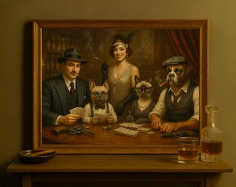 Custom Pet Portrait Gangster Style Mafia Mobster Painting Dog Art Bar Decor Man Cave Wall Decoration Poker Theme Vintage Character Animal