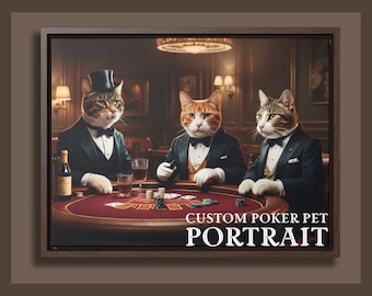 Poker Pet Portrait, Man Cave Gifts, Gift For Him, Bar Decor Wall Art, Personalized dog portrait, funny Gift For husband, Birthday Gift Idea