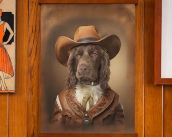 Custom pet portrait, cowboy dog portrait, Gift for him, Funny dog portrait, Custom cat portrait, western decoration, cowboy pet portrait