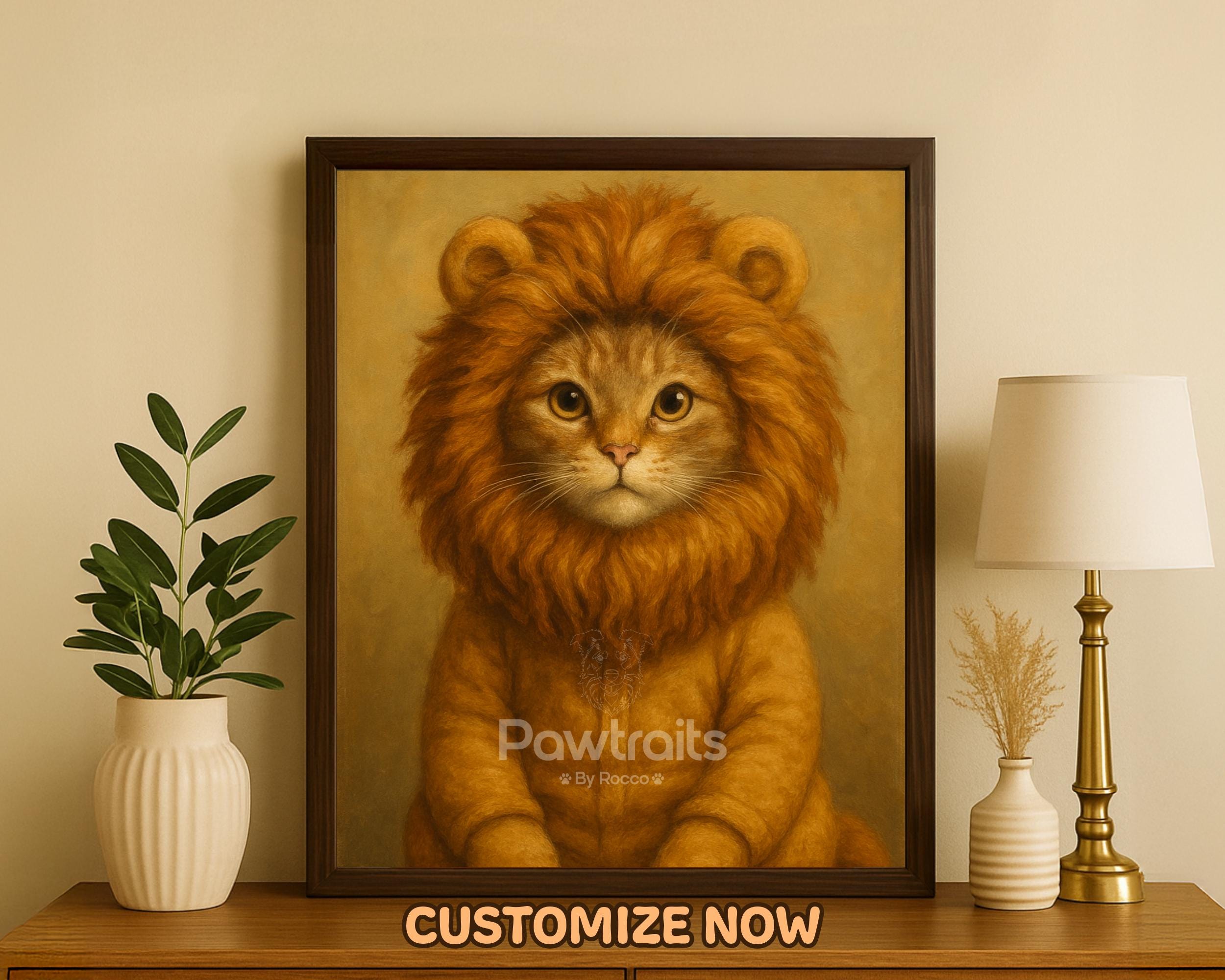Custom Pet Portrait in Lion Costume – Funny Personalized Cat or Dog Painting – Animal Costume Artwork – Unique Gift for Pet Lovers & Kids