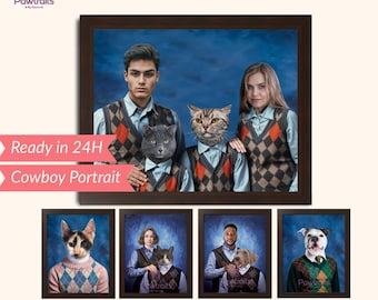 Human & Pet Portrait, Birthday Gift for Him, Funny Pet Art, Step Brothers Pet Portrait, Custom Pet Portrait, Gift for Husband, Gift For Her