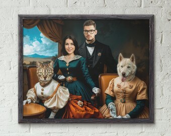 Custom pet Portrait, human and pet custom portrait, Royal dog portrait, human and pet art, memorial pet gift, Family portrait, gift for mom