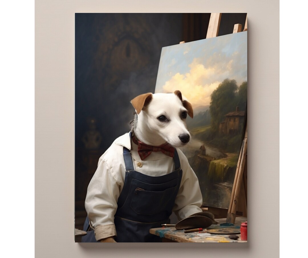 Custom Painter Dog Portrait, Portrait With Pet Photo, Cat With Painter