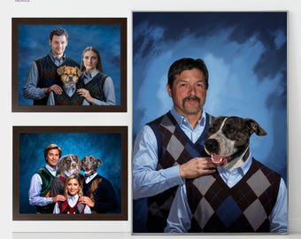 Pet Portrait, Home decor, funny custom portrait, Royal dog portrait, human and pet portait, best pet loss gift, Custom pet Portrait