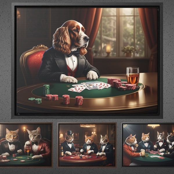 Portrait d'animal de compagnie personnalisé, portrait de chien drôle, portrait de chiens jouant au poker, cadeau de perte d'animal de compagnie, cadeau drôle d'animal de compagnie, meilleur cadeau de chat, cadeau pour lui
