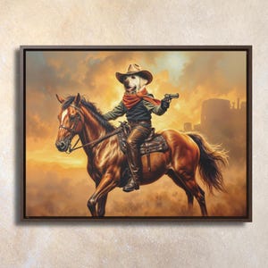 Pet Portrait,Western Cowboy  Pet Portrait, Fun & Unique Gift for Pet Lovers,Western Style Custom 3 Pet Painting,Turn Your Pet Into a Cowboy