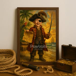 Custom Pirate Kid Portrait Canvas, Fun Adventure Pirate Boy Wall Art, Unique Child Room Decor, Personalized Gift for Kids, Gift Idea for Son