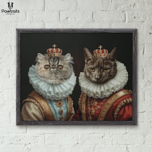 Custom Royal Queens Portrait | Funny Renaissance Cat Painting | 2 Pets Custom Portrait | Gift for pet lovers | Historical Pet portrait gift