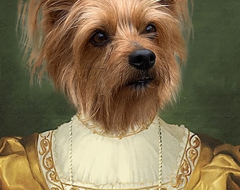 Retrato de animal de estimação personalizado, retrato de cachorro rainha real, presente para animal de estimação, retrato de animal de estimação renascentista, presente para amante de animais de estimação, tela personalizada para animais de estimação, memorial para animais de estimação,