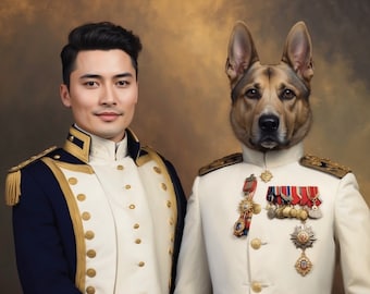 Custom pet Portrait, human and pet custom portrait, Royal dog portrait, Custom military pet portrait, human and pet art, memorial pet gift